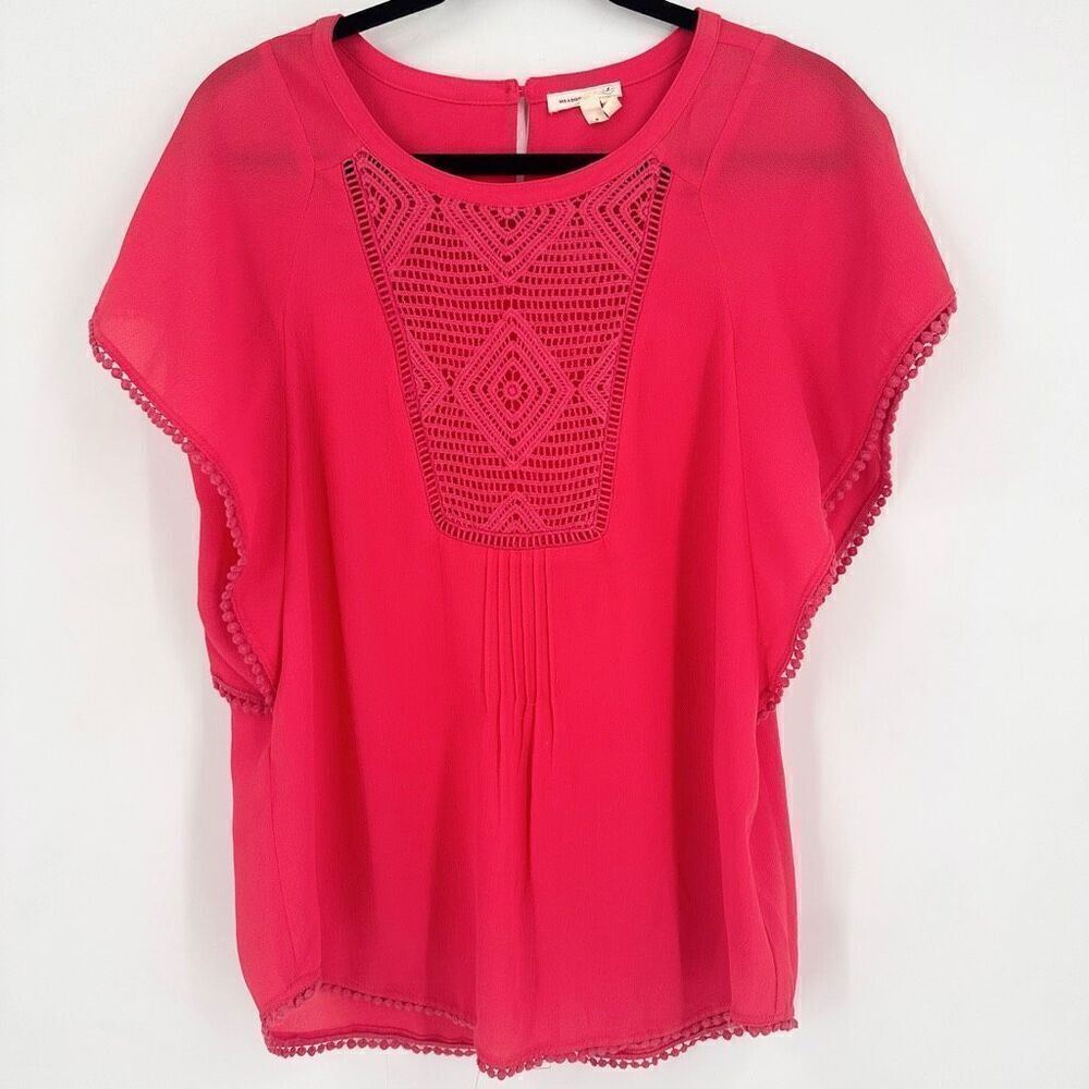 Anthropologie Meadow Rue Anele Crochet Flutter Dolman Sleeve Blouse Pink Small
